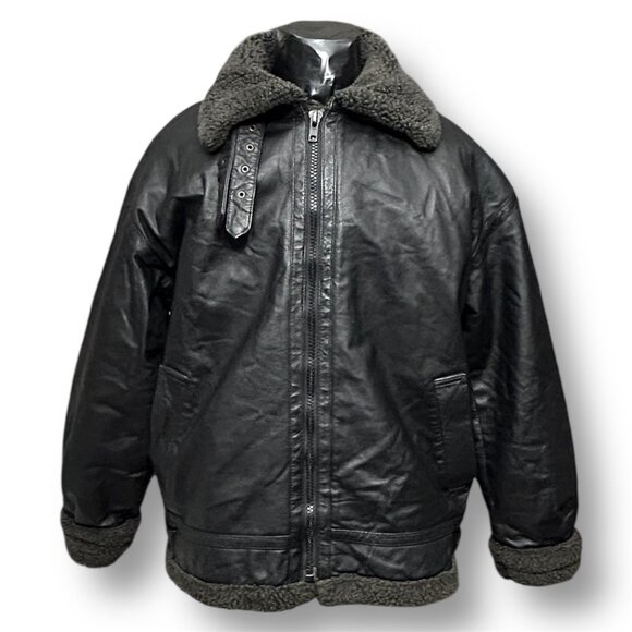 Wilda Men’s M Black Genuine Leather Sherpa Lined Aviator Bomber Motorcycle Y2K - Picture 1 of 11